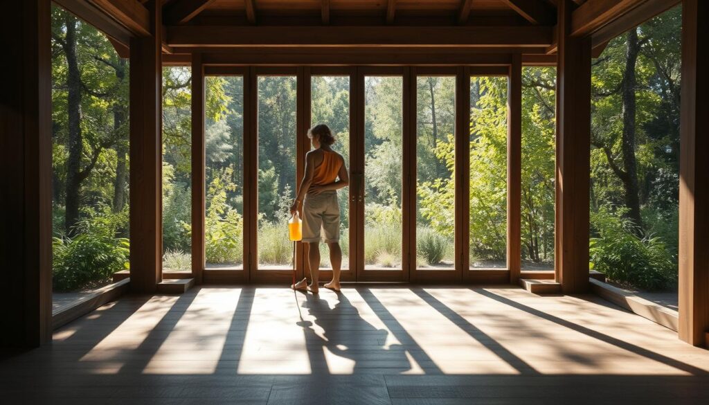 Reinigung Holzpavillon Glaschiebetüren